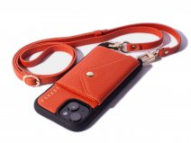 Pebbel Crossbody Case met Leren Koord - iPhone 15 Hoesje Leer Oranje
