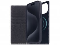 SLG Design D8 2in1 Leather Folio Black Blue - iPhone 15 hoesje