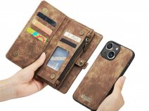 CaseMe 2in1 Wallet Case met Ritsvak Bruin - iPhone 15 Plus Hoesje