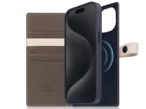 SLG Design D8 Edition 2in1 Leather Folio Etoff Cream - iPhone 15 Plus hoesje