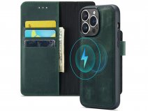 CaseMania 2in1 Magnetic Leather Bookcase Groen - iPhone 15 Pro Hoesje Leer
