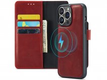 CaseMania 2in1 Magnetic Leather Bookcase Rood - iPhone 15 Pro Hoesje Leer