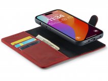 CaseMania 2in1 Magnetic Leather Bookcase Rood - iPhone 15 Pro Hoesje Leer