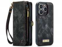 CaseMe 2in1 Wallet Case met Ritsvak Zwart - iPhone 15 Pro Hoesje