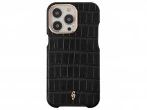 Gatti Classica Alligator Case iPhone 15 Pro hoesje - Intense Matt Black/Rose Gold