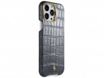 Gatti Classica Alligator Case iPhone 15 Pro hoesje - Jet Black Silver Dust/Gold