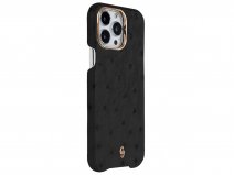 Gatti Classica Ostrich Case iPhone 15 Pro hoesje - Black Matt/Rosé Gold