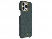 Gatti Classica Ostrich Case iPhone 15 Pro hoesje - Dark Green Matt/Gold