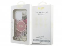 Guess Floral Magsafe Case Roze - iPhone 15 Pro hoesje met Polsbandje