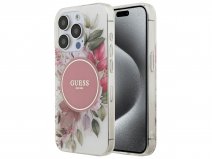 Guess Floral Magsafe Case Roze - iPhone 15 Pro hoesje met Polsbandje