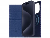 SLG Design D8 2in1 Leather Folio Navy Blue - iPhone 15 Pro hoesje