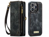 CaseMe 2in1 Wallet Case met Ritsvak Zwart - iPhone 15 Pro Max Hoesje