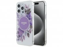 Guess Floral Magsafe Case Paars - iPhone 15 Pro Max hoesje met Polsbandje