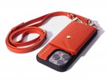 Pebbel Crossbody Case met Leren Koord - iPhone 15 Pro Max Hoesje Leer Oranje