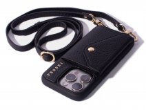 Pebbel Crossbody Case met Leren Koord - iPhone 15 Pro Max Hoesje Leer Zwart