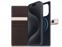 SLG Design D8 Edition 2in1 Leather Folio Brown Cream - iPhone 15 Pro Max hoesje