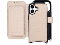 CaseMania 2in1 Bookcase met Koord en Minibag - iPhone 16 Hoesje Beige
