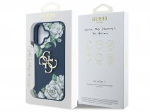 Guess Big 4G Floral Roses Case Donkerblauw - iPhone 16 hoesje
