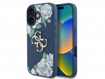 Guess Big 4G Floral Roses Case Donkerblauw - iPhone 16 hoesje