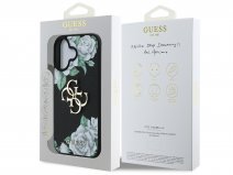 Guess Big 4G Floral Roses Case Zwart - iPhone 16 hoesje
