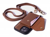 Pebbel Crossbody Case met Leren Koord - iPhone 16 Hoesje Leer Cognac