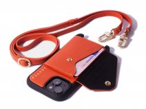 Pebbel Crossbody Case met Leren Koord - iPhone 16 Hoesje Leer Oranje