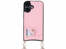 CaseMania Crossbody Card Case met Koord - iPhone 16 Plus Hoesje Roze