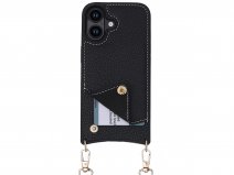 CaseMania Crossbody Card Case met Koord - iPhone 16 Plus Hoesje Zwart