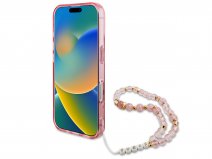 Guess Flower Wristlet Charm Case Roze - iPhone 16 Plus hoesje met Polsbandje