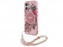 Guess Flower Wristlet Charm Case Roze - iPhone 16 Plus hoesje met Polsbandje
