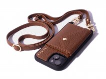 Pebbel Crossbody Case met Leren Koord - iPhone 16 Plus Hoesje Leer Cognac