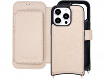 CaseMania 2in1 Bookcase met Koord en Minibag - iPhone 16 Pro Hoesje Beige