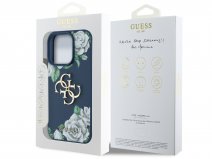 Guess Big 4G Floral Roses Case Donkerblauw - iPhone 16 Pro hoesje