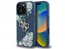 Guess Big 4G Floral Roses Case Donkerblauw - iPhone 16 Pro hoesje