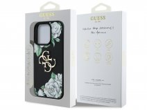 Guess Big 4G Floral Roses Case Zwart - iPhone 16 Pro hoesje