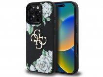 Guess Big 4G Floral Roses Case Zwart - iPhone 16 Pro hoesje