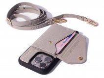 Pebbel Crossbody Case met Leren Koord - iPhone 16 Pro Hoesje Leer Greige