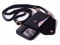 Pebbel Crossbody Case met Leren Koord - iPhone 16 Pro Hoesje Leer Zwart