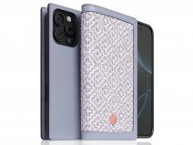 SLG Design D5 2in1 Leather British Textile Folio Ash Blue - iPhone 16 Pro hoesje
