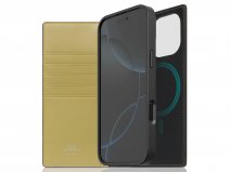 SLG Design D5 2in1 Leather British Textile Folio Lime Olive - iPhone 16 Pro hoesje