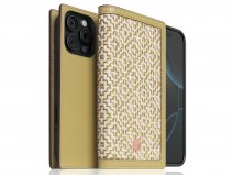 SLG Design D5 2in1 Leather British Textile Folio Lime Olive - iPhone 16 Pro hoesje