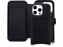 CaseMania 2in1 Bookcase met Koord en Minibag - iPhone 16 Pro Max Hoesje Zwart