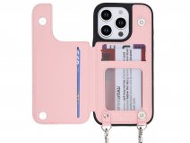 CaseMania Crossbody Wallet Case met Koord - iPhone 16 Pro Max Hoesje Roze