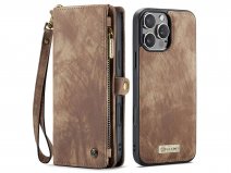 CaseMe 2in1 Wallet Case met Ritsvak Bruin - iPhone 16 Pro Max Hoesje