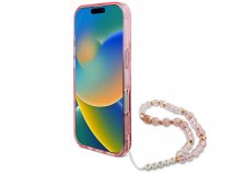 Guess Flower Wristlet Charm Case Roze - iPhone 16 Pro Max hoesje met Polsbandje