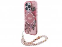 Guess Flower Wristlet Charm Case Roze - iPhone 16 Pro Max hoesje met Polsbandje