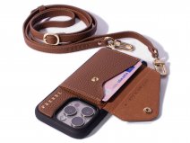 Pebbel Crossbody Case met Leren Koord - iPhone 16 Pro Max Hoesje Leer Cognac