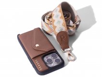 Pebbel Crossbody Case met Indie Koord - iPhone 16 Pro Max Hoesje Leer Cognac