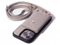 Pebbel Crossbody Case met Leren Koord - iPhone 16 Pro Max Hoesje Leer Greige