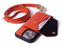 Pebbel Crossbody Case met Leren Koord - iPhone 16 Pro Max Hoesje Leer Oranje